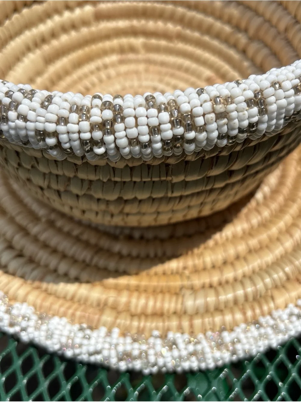 Sweetgrass Baskets (2) With White, Clear And Silver Beads